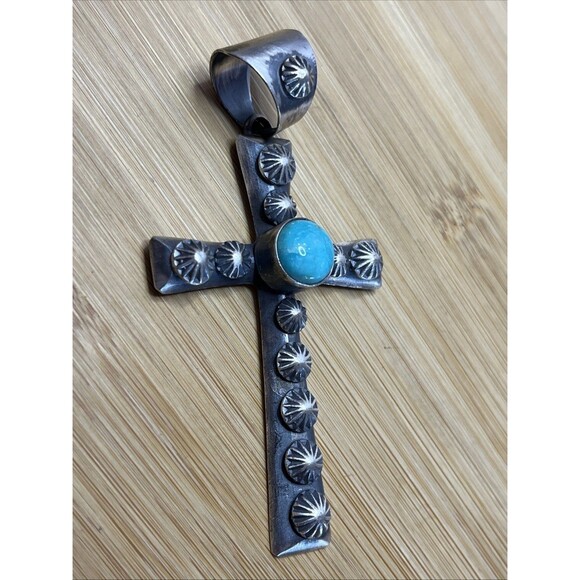 Chimney Butte Native American Sterling Cross Pendant Turquoise - Picture 3 of 9
